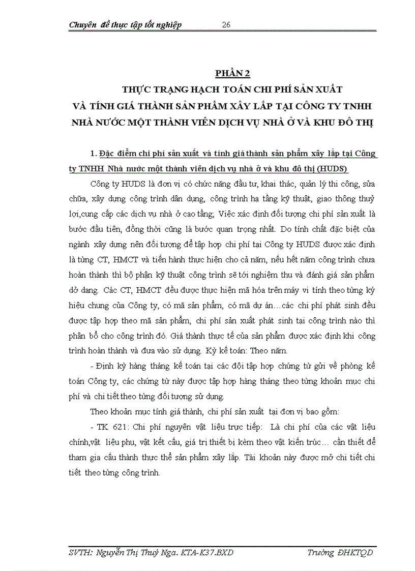 image for page Hoàn thiện hạch toán chi phí sản xuất và tính giá thành sản phẩm xây lắp tại Công ty TNHH nhà nước một thành viên Dịch vụ Nhà ở và khu đô thị HUDS 1