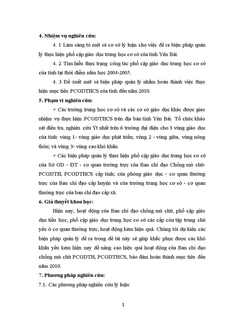 Một số biện pháp quản lý công tác phổ cập giáo dục trung học cơ sở ở tỉnh Yên Bái đến năm 2010 1