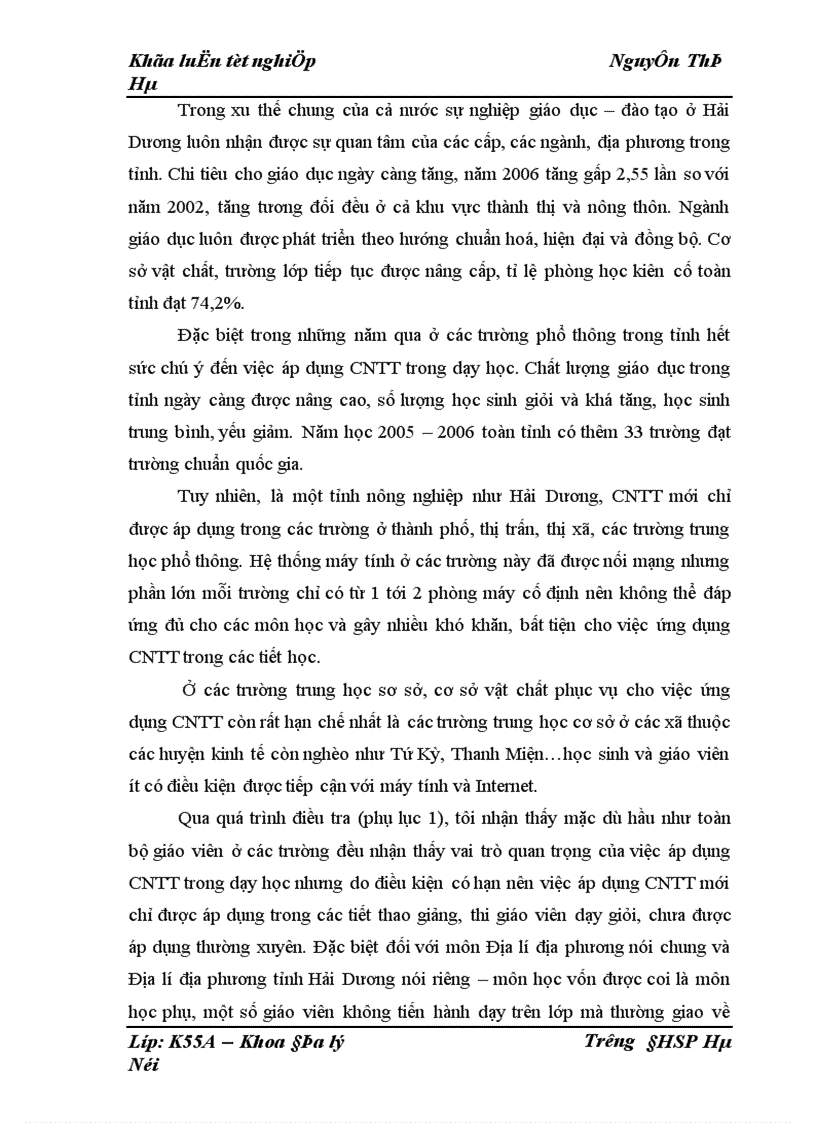 image for page Ứng dụng công nghệ thông tin trong dạy học Địa lí địa phương tỉnh Hải Dương