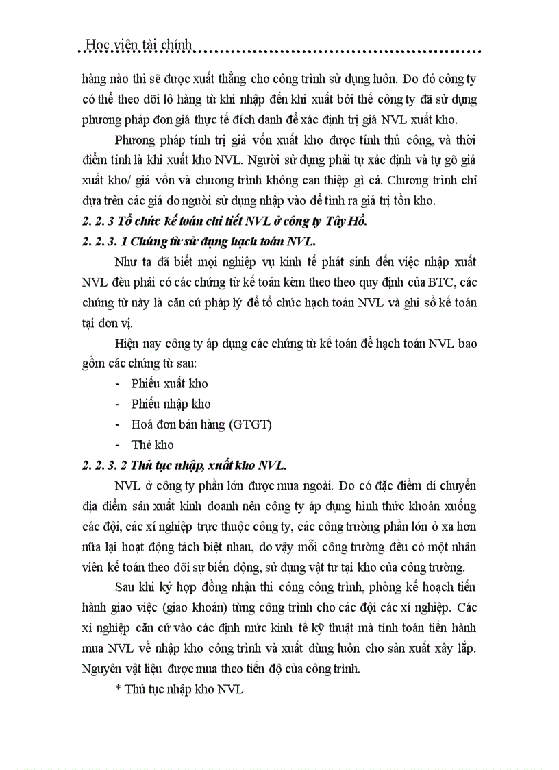 image for page Tổ chức công tác kế toán nguyên vật liệu ở công ty Tây Hồ