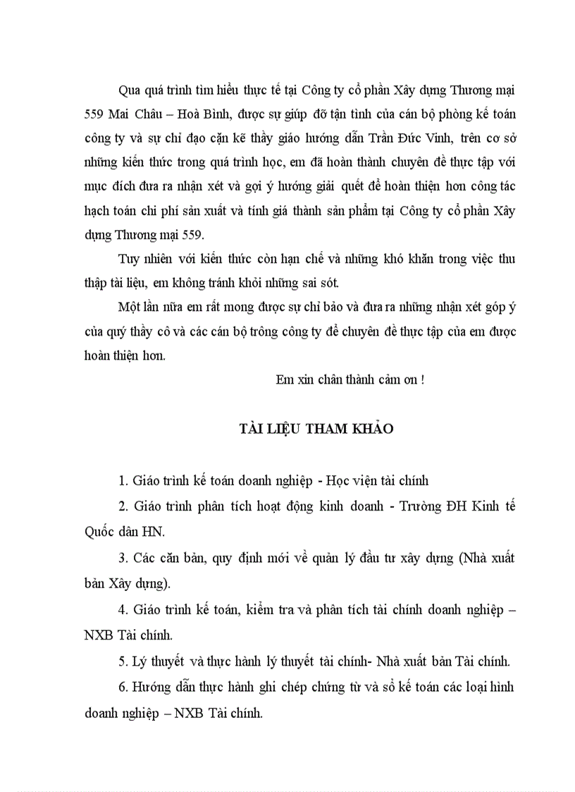 image for page Hạch toán chi phí sản xuất và tính giá thành sản phẩm tại công ty cổ phần xây dựng thương mại 559 Mai Châu Hoà Bình