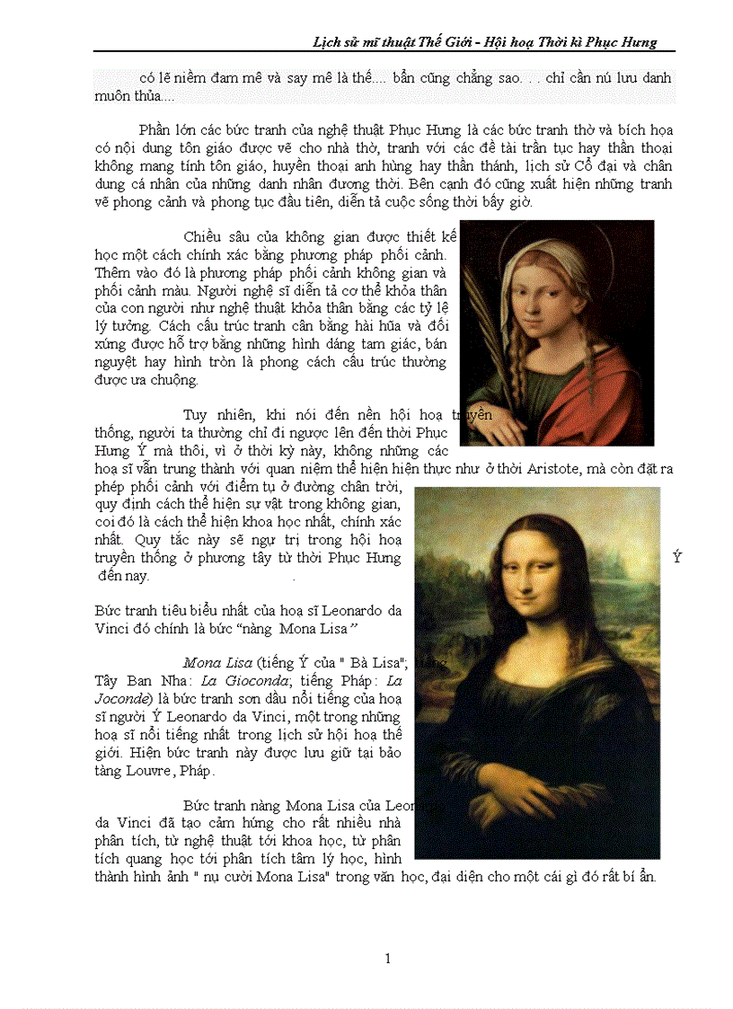 image for page Lịch sử mĩ thuật Thế Giới Hội hoạ Thời kì Phục Hưng