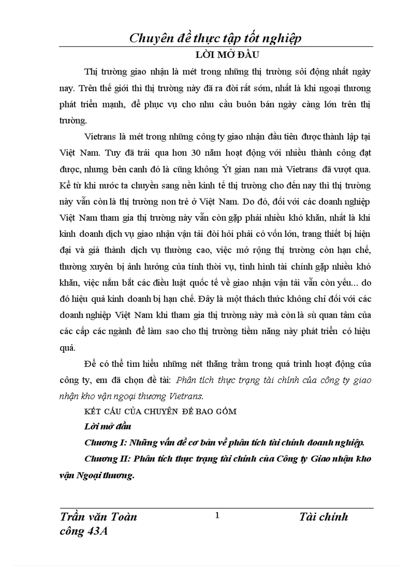 image for page Phân tích thực trạng tài chính của công ty giao nhận kho vận ngoại thương Vietrans 1