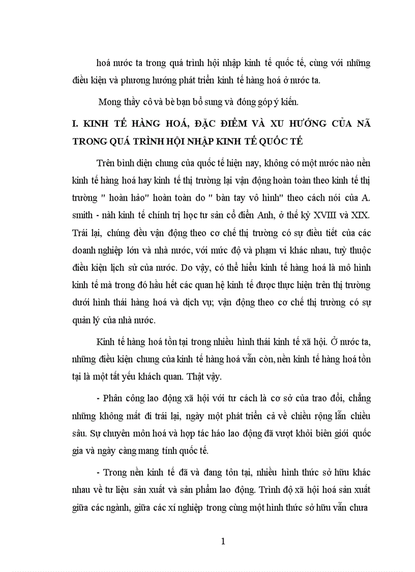 Nền kinh tế hàng hoá nước ta trong quá trình hội nhập kinh tế quốc tế 1