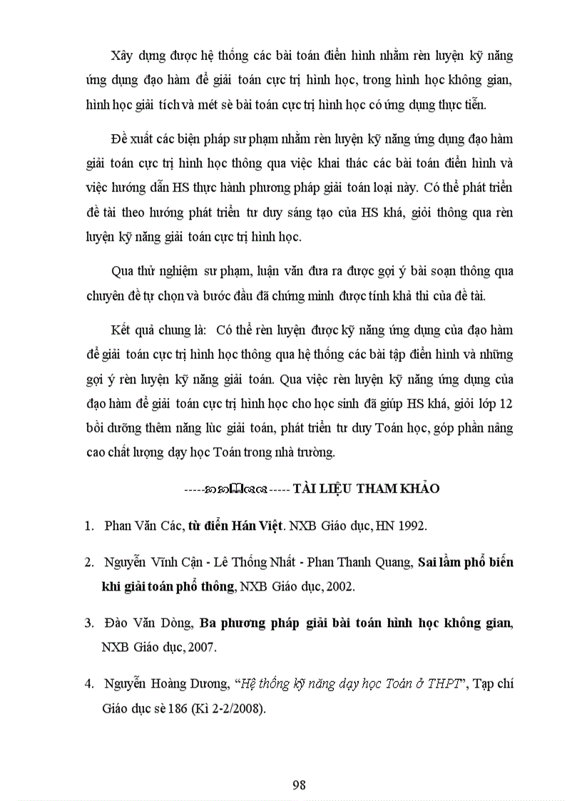 image for page Rèn luyện kỹ năng ứng dụng đạo hàm để giải toán cực trị hình học cho học sinh khá giỏi lớp 12 THPT 1