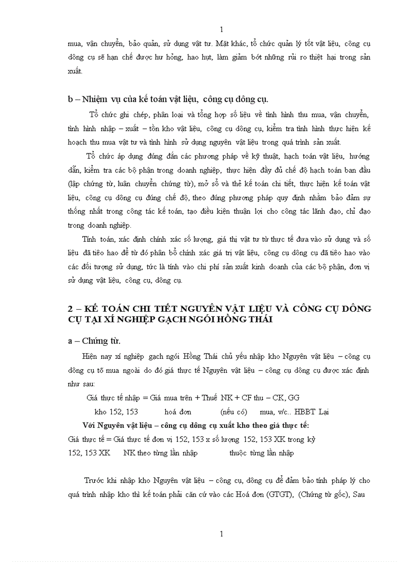 image for page Tổ chức công tác kế toán vật liệu và công cụ dụng cụ tại xí nghiệp gạch ngói Hồng Thái 1