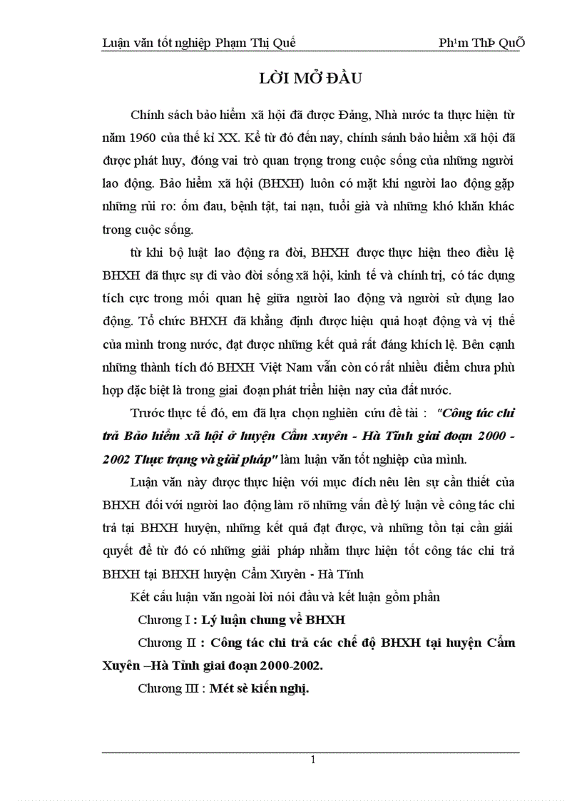 image for page Công tác chi trả Bảo hiểm xã hội ở huyện Cẩm xuyên Hà Tĩnh giai đoạn 2000 2002 Thực trạng và giải pháp 1