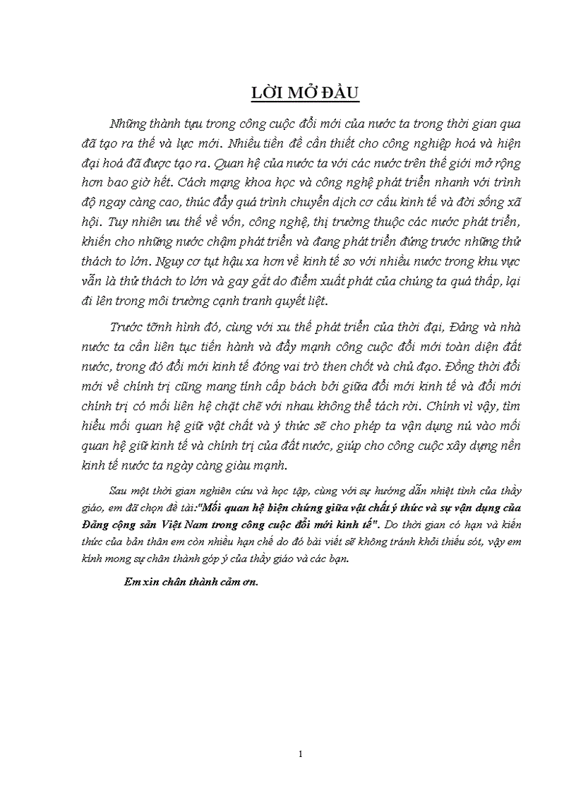 image for page Mối quan hệ biện chứng giữa vật chất ý thức và sự vận dụng của Đảng cộng sản Việt Nam trong công cuộc đổi mới kinh tế 1
