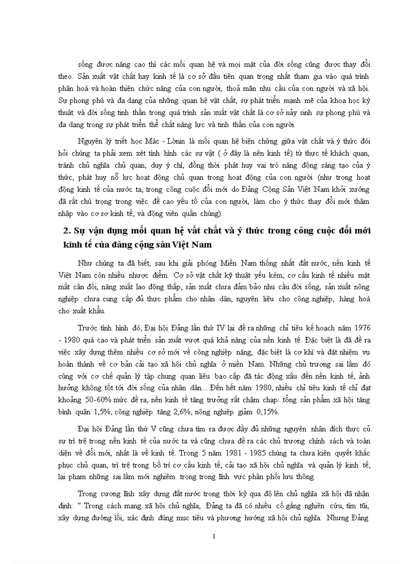 image for page Mối quan hệ biện chứng giữa vật chất ý thức và sự vận dụng của Đảng cộng sản Việt Nam trong công cuộc đổi mới kinh tế 1