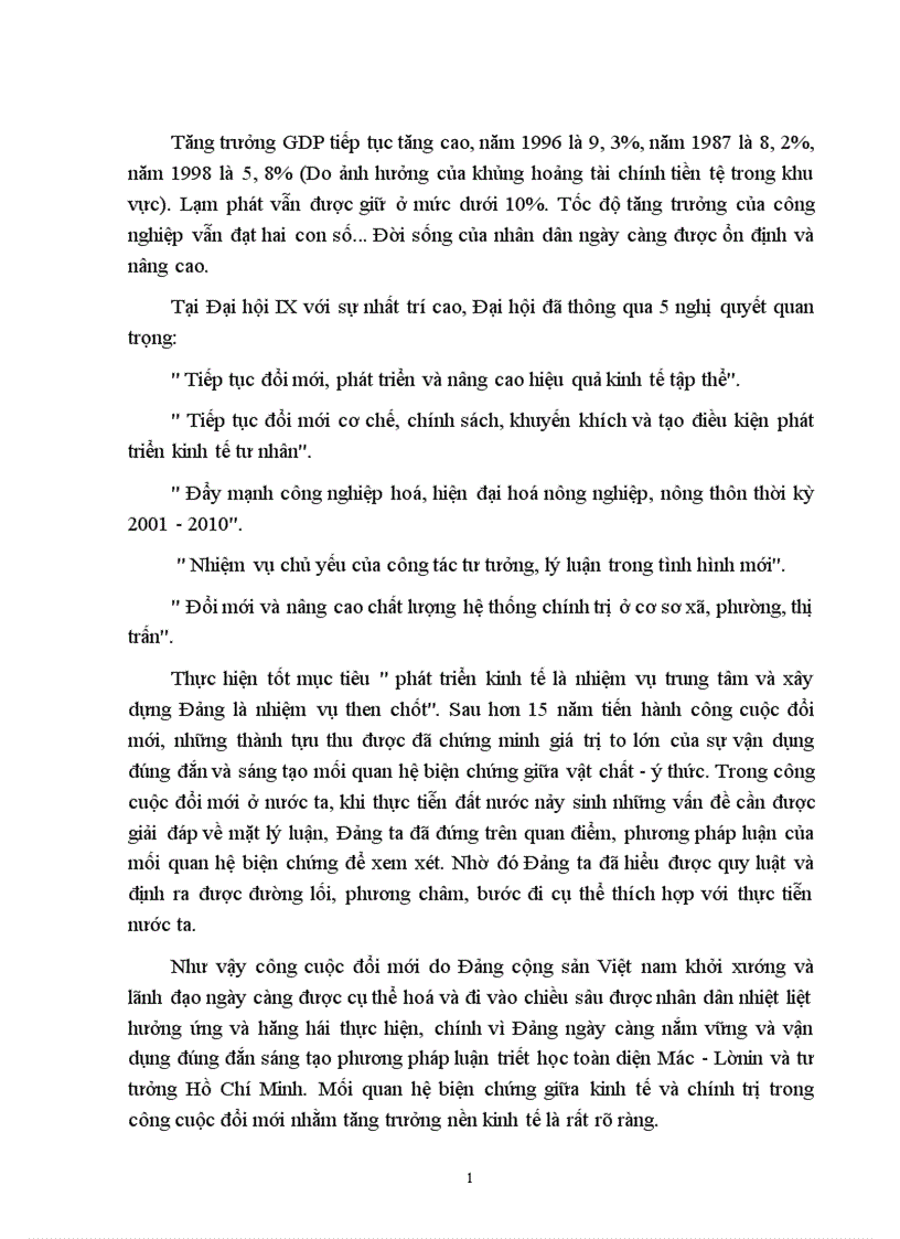 image for page Mối quan hệ biện chứng giữa vật chất ý thức và sự vận dụng của Đảng cộng sản Việt Nam trong công cuộc đổi mới kinh tế 1