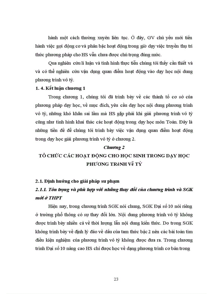 image for page Vận dụng quan điểm hoạt động trong dạy học phương trình vô tỷ ở trường trung học phổ thông 1
