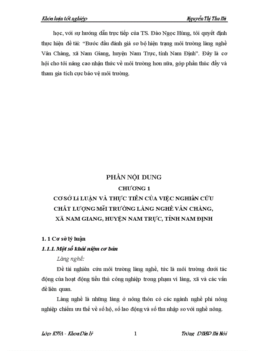 image for page Chất lượng môi trường làng nghề vân chàng xã nam giang huyện nam trực tỉnh nam định