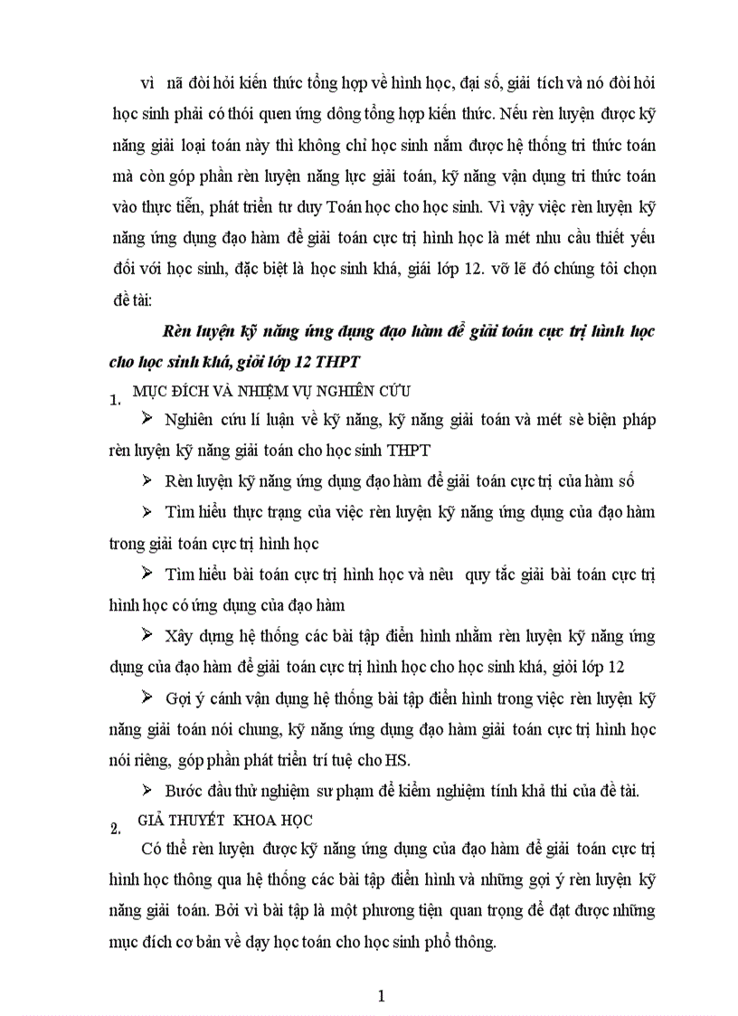image for page Rèn luyện kỹ năng ứng dụng đạo hàm để giải toán cực trị hình học cho học sinh khá giỏi lớp 12 THPT 2 1