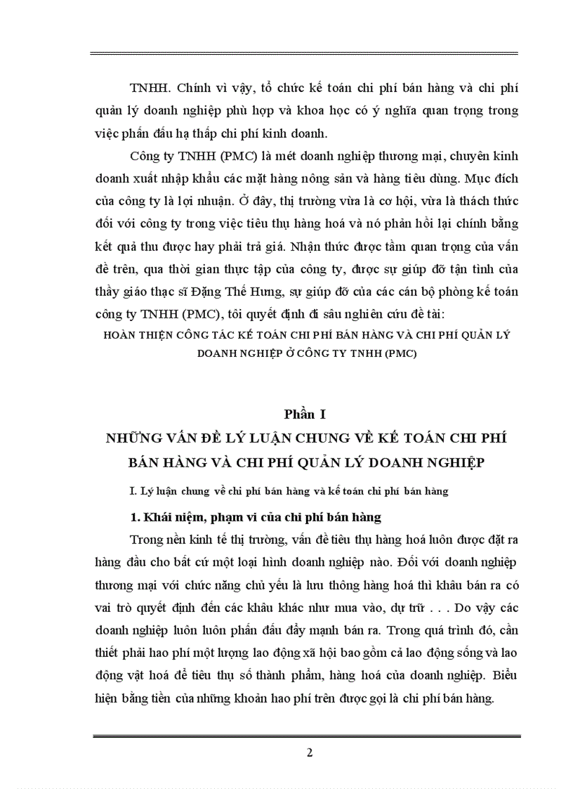 Hoàn thiện công tác kế toán chi phí bán hàng và chi phí quản lý doanh nghiệp ở công ty TNHH PMC