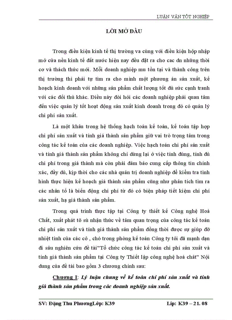 image for page Tổ chức công tác kế toán chi phí sản xuất và tính giá thành sản phẩm tại Công ty Thiết lập công nghệ hoá chât