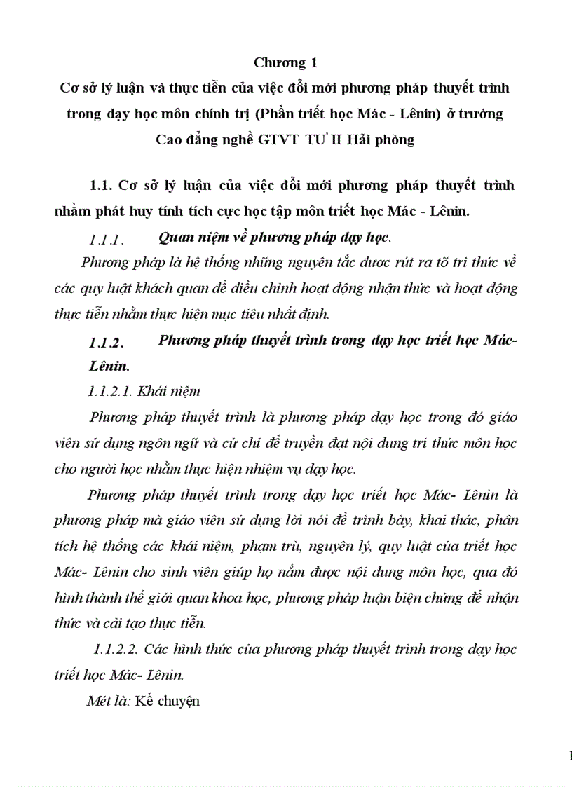 Đổi mới phương pháp thuyết trình trong dạy học môn chính trị phần triết học Mác Lênin ở trường Cao đẳng nghế giao thông vận tải trung ương II Hải Phòng 1