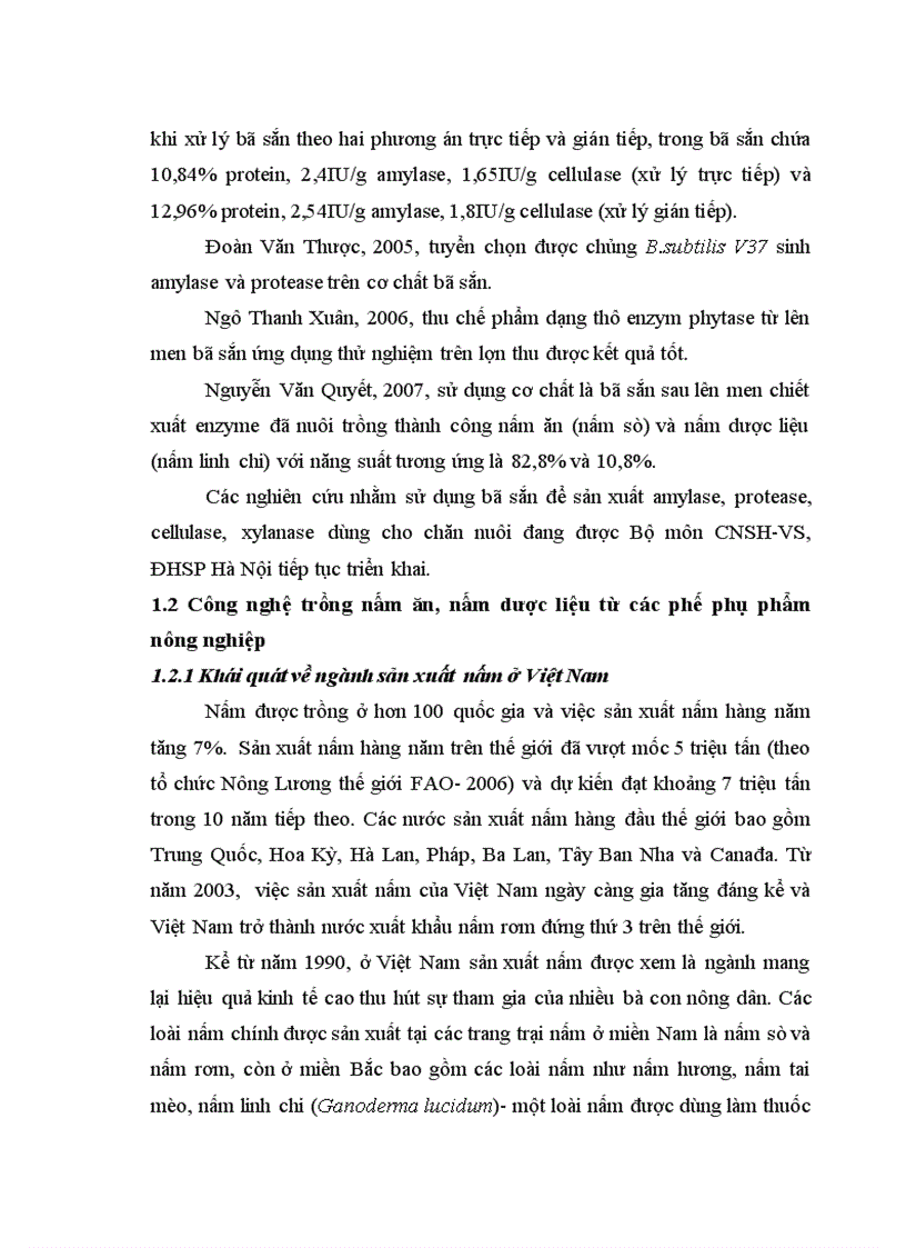 image for page Nghiên cứu hoàn thiện quy trình sử dụng bã sắn trước và sau lên men thu enzyme để nuôi trồng nấm ăn và nấm dược liệu