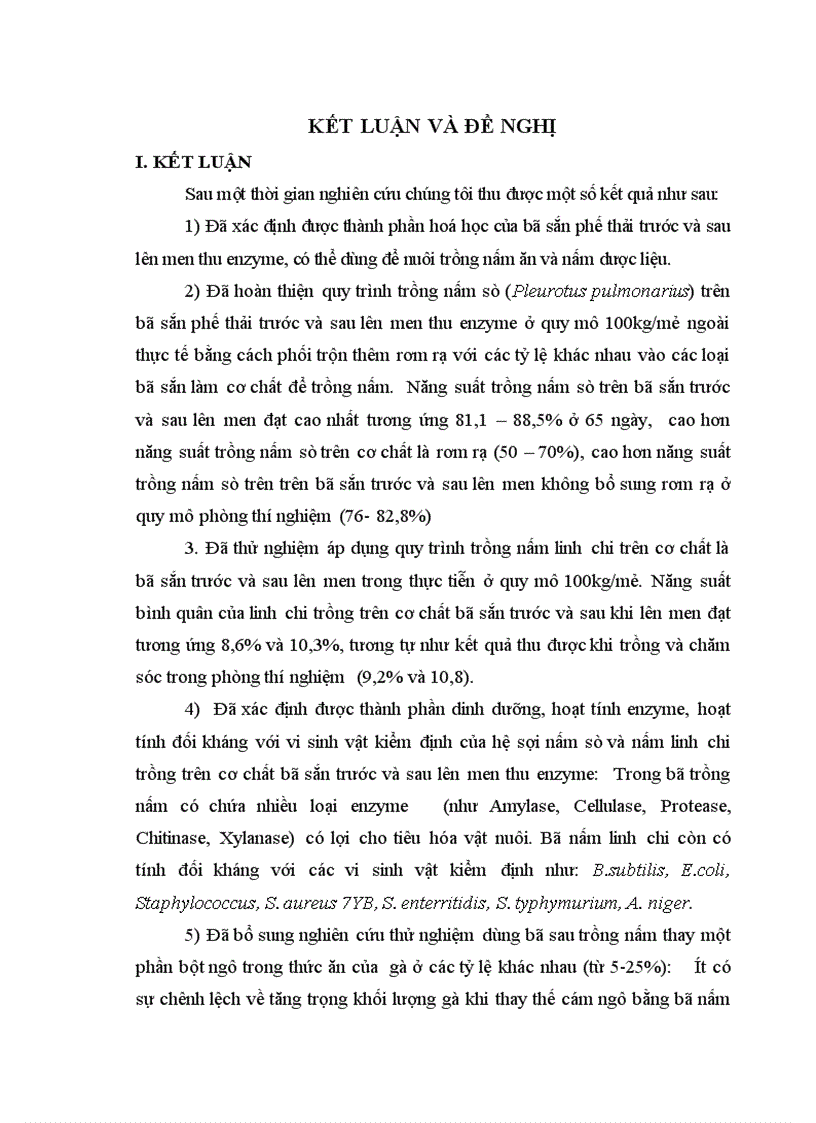 image for page Nghiên cứu hoàn thiện quy trình sử dụng bã sắn trước và sau lên men thu enzyme để nuôi trồng nấm ăn và nấm dược liệu