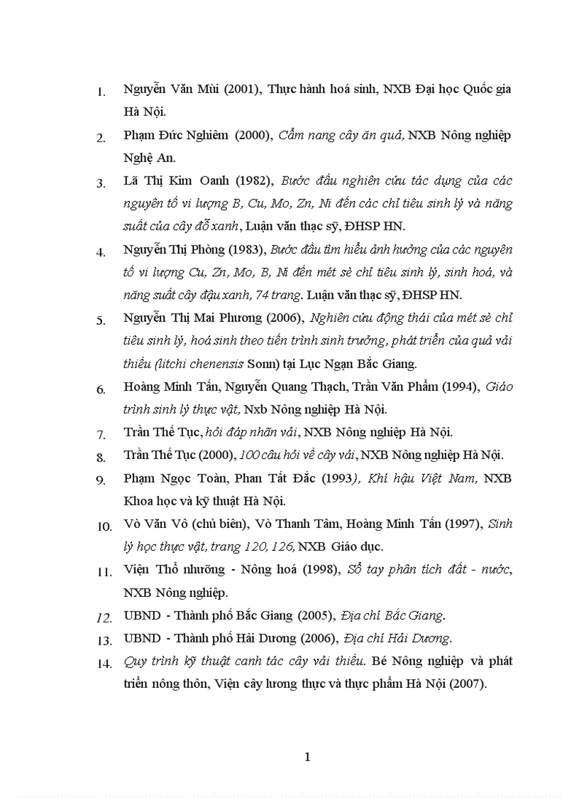 image for page Nghiên cứu ảnh hưởng của một số nhân tố sinh thái tới năng suất và chất lượng của cây vải thiều litchichinensis Sonn