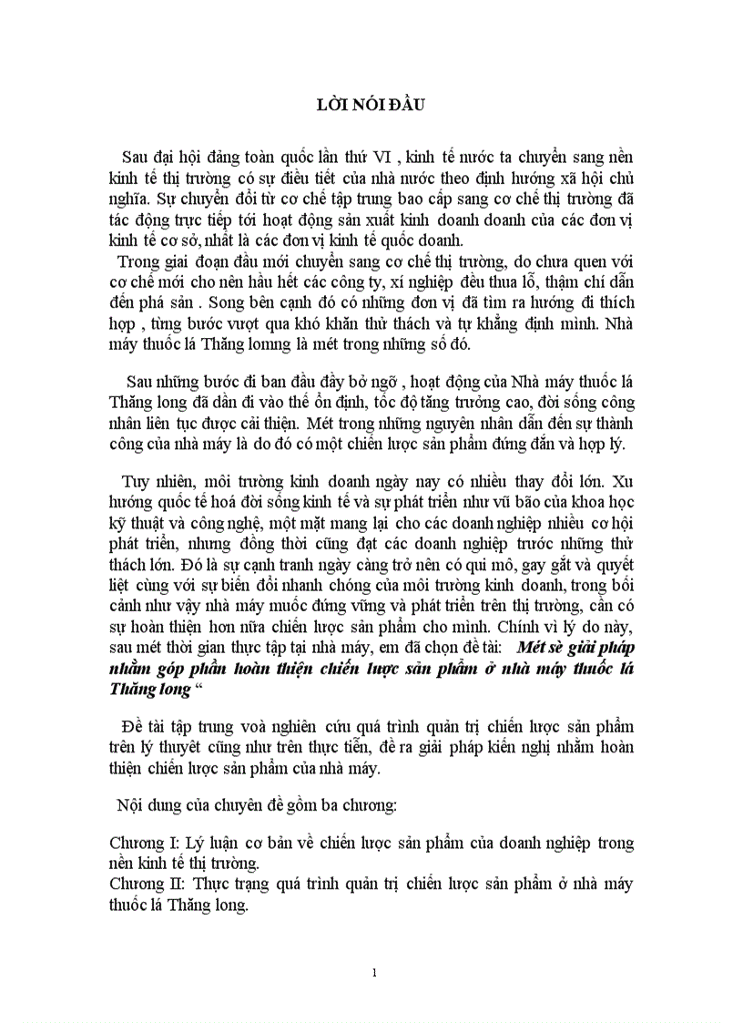 image for page Một số giải pháp nhằm góp phần hoàn thiện chiến lược sản phẩm ở nhà máy thuốc lá Thăng long