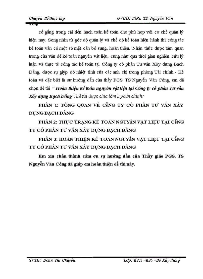 image for page Hoàn thiện kế toán nguyên vật liệu tại Công ty cổ phần Tư vấn Xây dựng Bạch Đằng 1