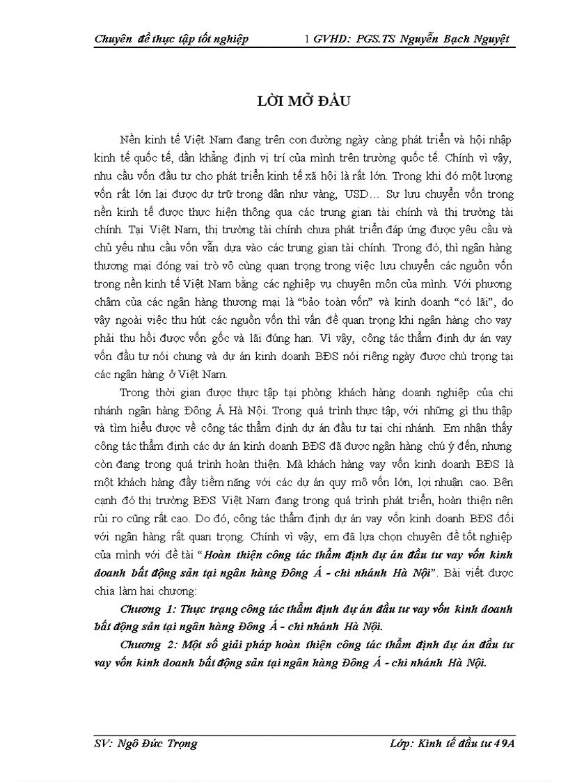 image for page Hoàn thiện công tác thẩm định dự án đầu tư vay vốn kinh doanh bất động sản tại ngân hàng Đông Á chi nhánh Hà Nội 1