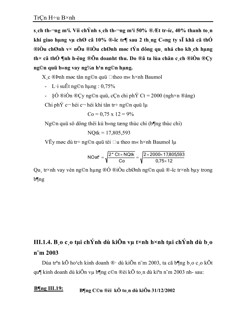 image for page Dự kiến ngân quỹ và dự báo tình hình tài chính của Công ty Vật liệu và Công nghệ năm 2003 1