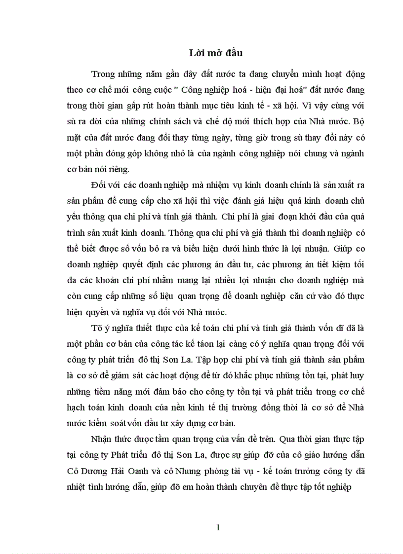 image for page Công tác tập hợp chi phí sản xuất tính giá thành sản phẩm xây lặp tại công ty phát triển đô thị Sơn La 1