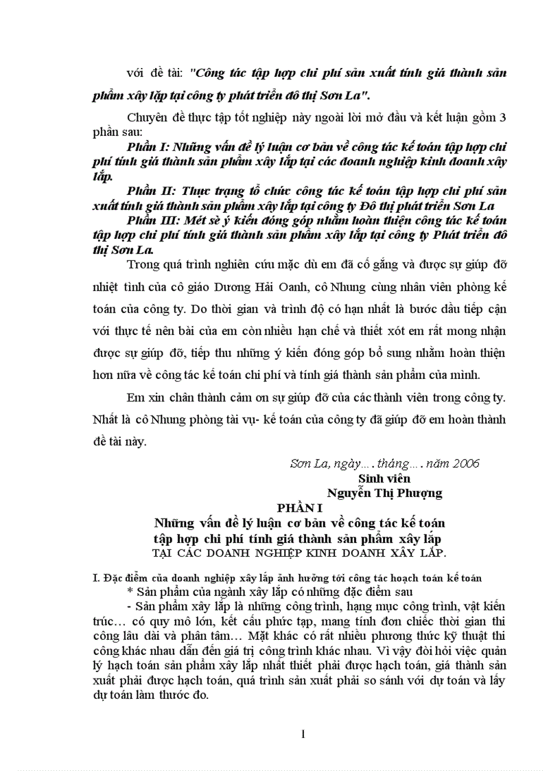 image for page Công tác tập hợp chi phí sản xuất tính giá thành sản phẩm xây lặp tại công ty phát triển đô thị Sơn La 1