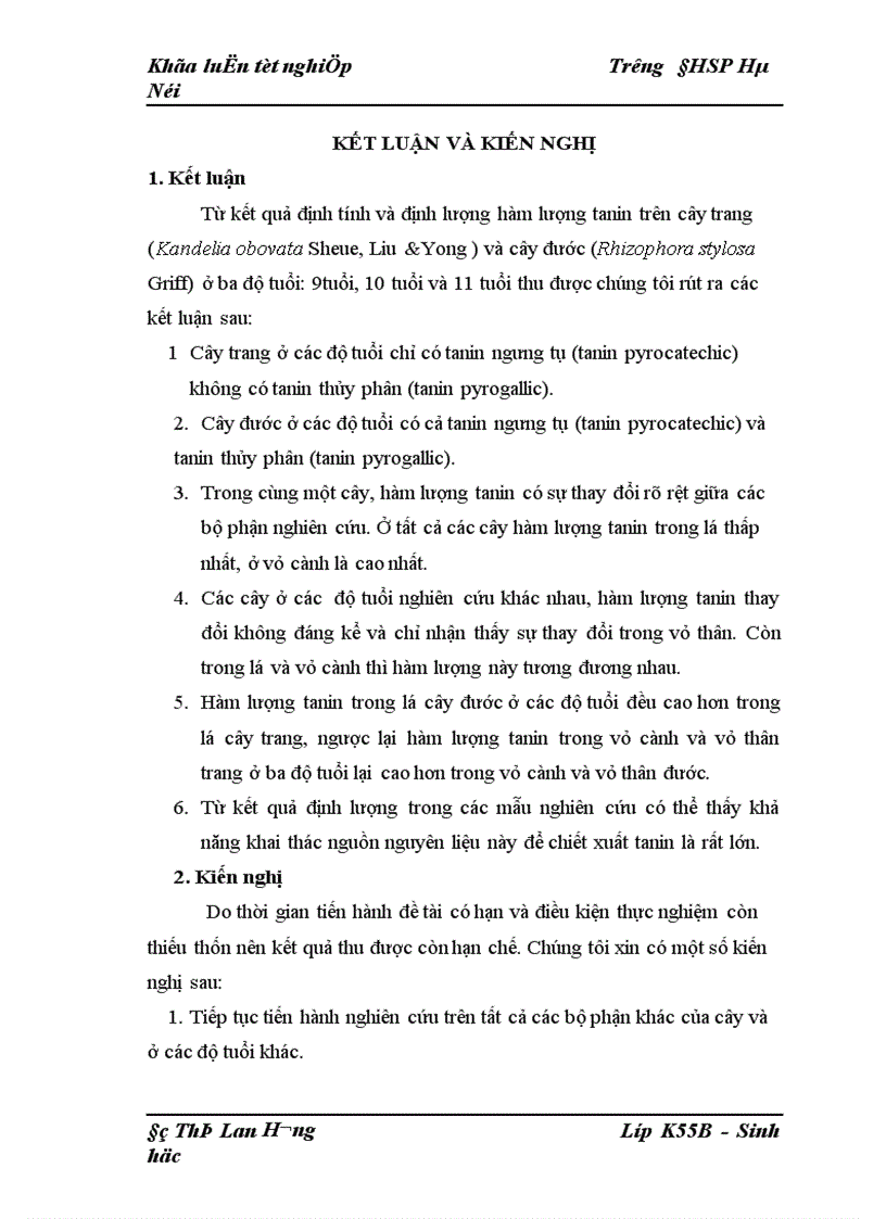 image for page Nghiên cứu để xác định hàm lượng tannin của cây trang Kandelia obovata Sheue Liu Yong và cây đước Rhizophora stylosa Griff ở một số độ tuổi khác nhau tại rừng ngập mặn huyện Giao Thuỷ tỉnh Nam Định