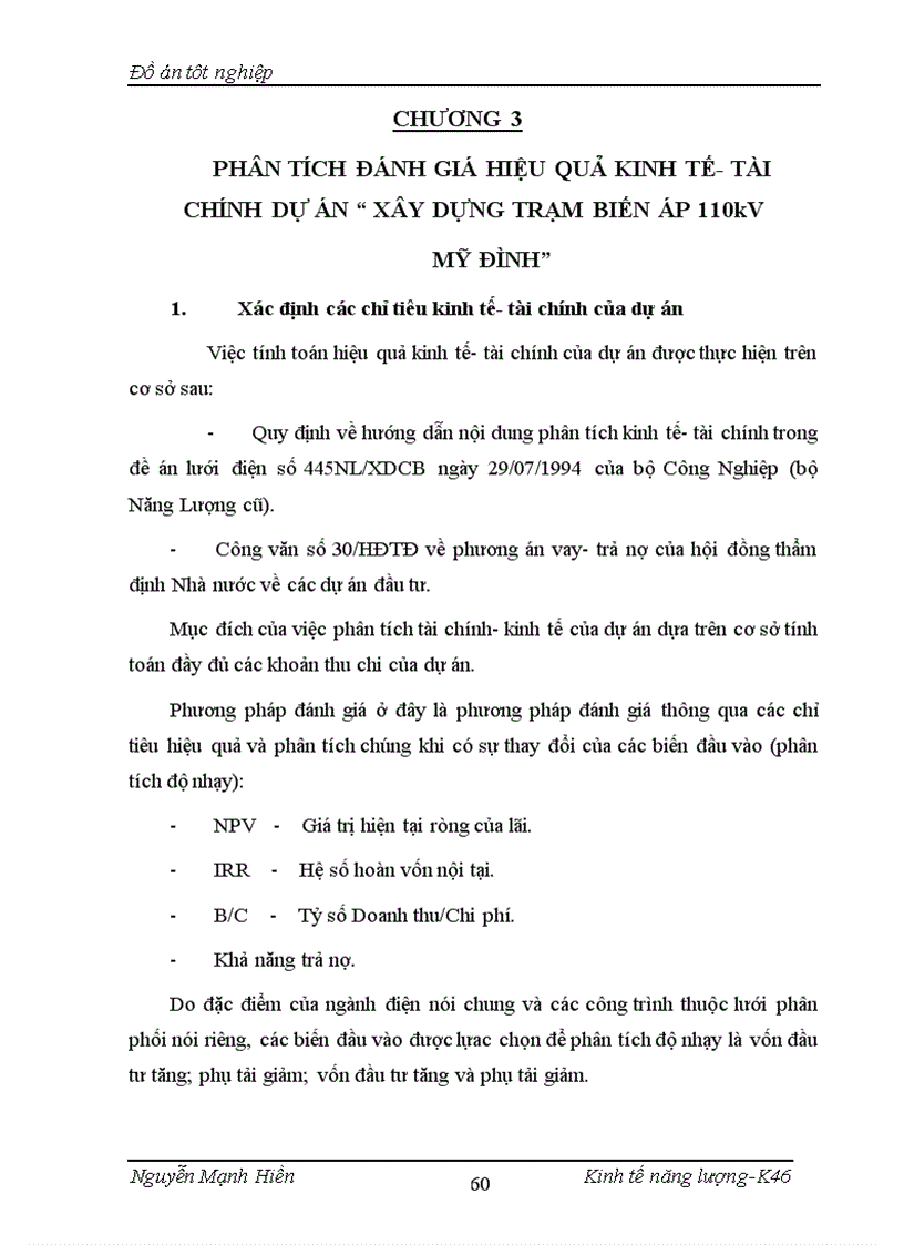 image for page Phân tích đánh giá hiệu quả dự án đầu tư xây dựng trạm biến áp 110kV Mỹ Đình 1