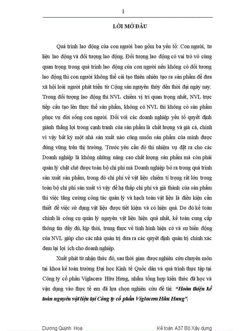 image for page Hoàn thiện kế toán nguyên vật liệu tại Công ty cổ phần Viglacera Hữu Hưng