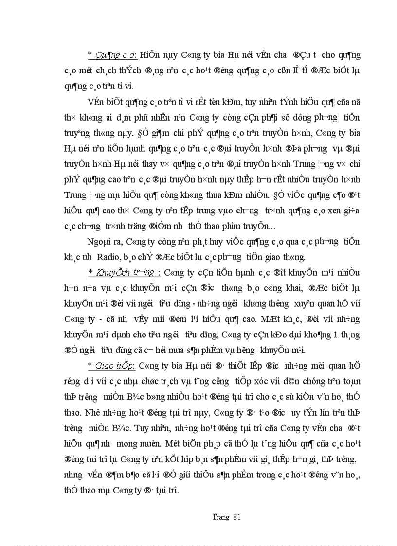 image for page Các giải pháp nhằm củng cố và mở rộng thị trường tiêu thụ hàng hoá của Công ty bia Hà Nội 1