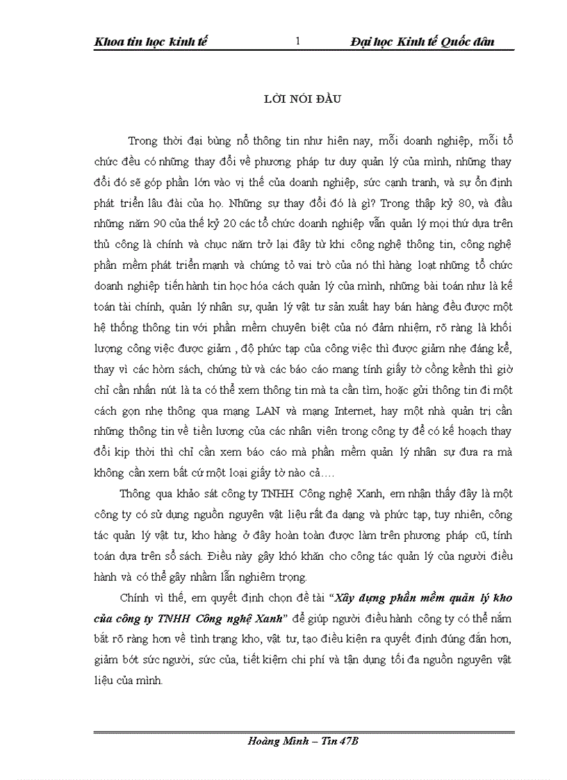 image for page Xây dựng phần mềm quản lý kho của công ty TNHH Công nghệ Xanh