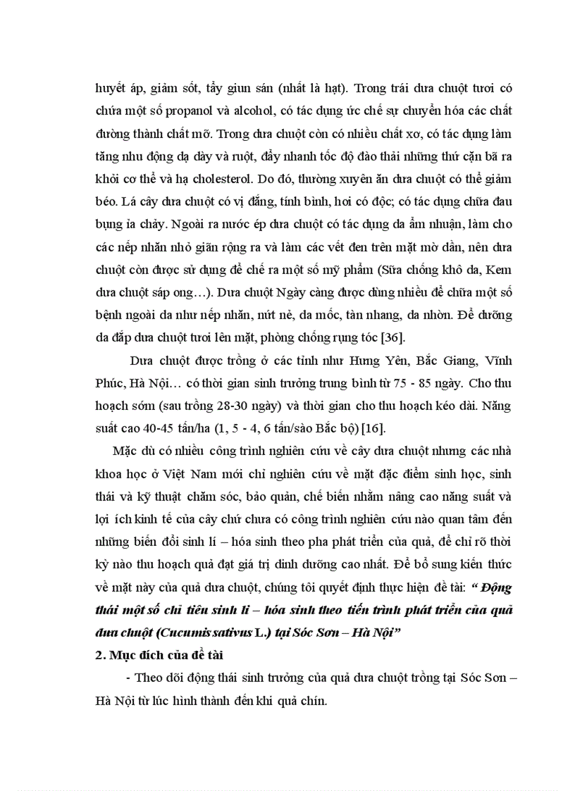 image for page Động thái một số chỉ tiêu sinh li hóa sinh theo tiến trình phát triển của quả dưa chuột Cucumis sativus L tại Sóc Sơn Hà Nội