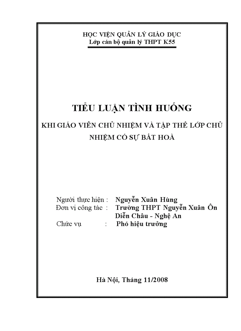 image for page Tiểu luận tình huống khi giáo viên chủ nhiệm và tập thể lớp chủ nhiệm có sự bất hoà
