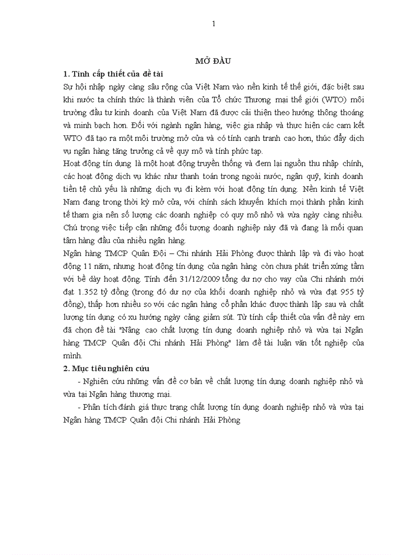 image for page Nâng cao chất lượng tín dụng doanh nghiệp nhỏ và vừa tại Ngân hàng TMCP Quân đội Chi nhánh Hải Phòng