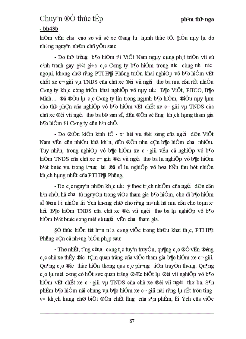 image for page Tình hình triển khai bảo hiểm vật chất xe cơ giới và TNDS của chủ xe đối với người thứ ba tại PTI Hải Phòng 1