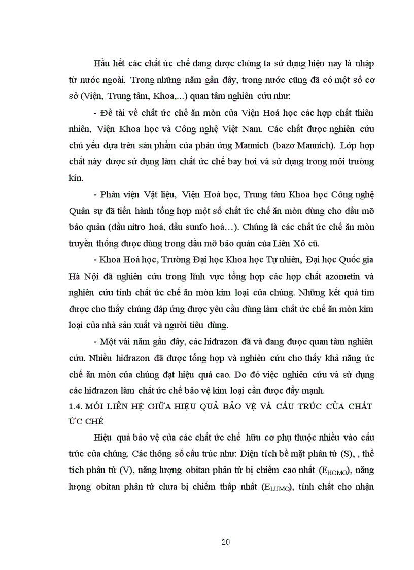 image for page Nghiên cứu mối tương quan giữa cấu trúc phân tử và khả năng ức chế ăn mòn kim loại của một số hợp chất hiđrazon