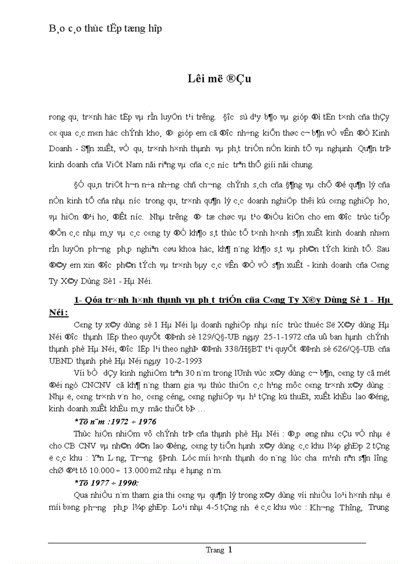 image for page Báo cáo thực tập tổng hợp của Công Ty Xây Dựng Số1 Hà Nội