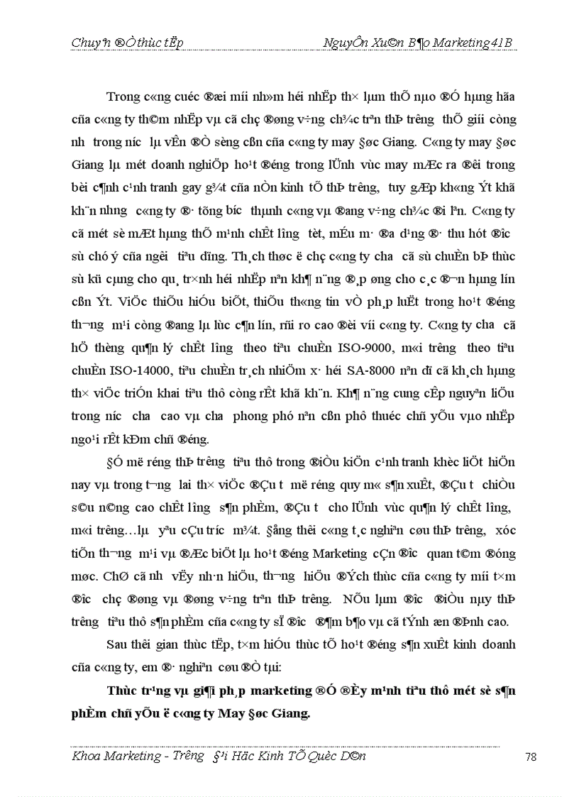 image for page Thực trạng và giải pháp marketing để đẩy mạnh tiêu thụ một số sản phẩm chủ yếu ở công ty May Đức Giang 1