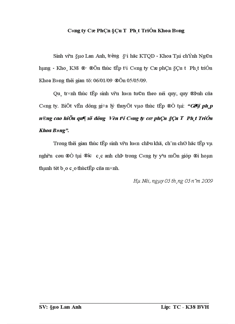 image for page Giải pháp nâng cao hiệu quả sử dụng Vốn tại Công ty cổ phần Đầu Tư Phát Triển Khoa Bằng