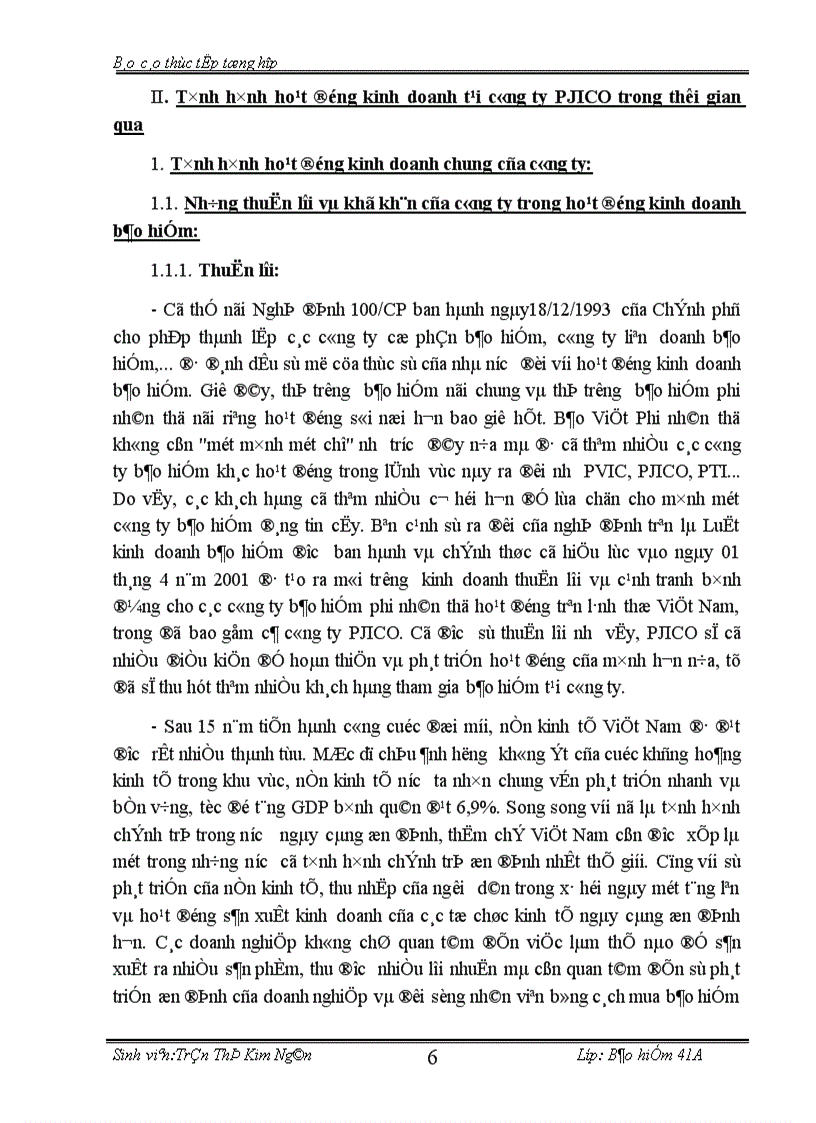 Tình hình hoạt động kinh doanh tại công ty PJICO trong thời gian qua