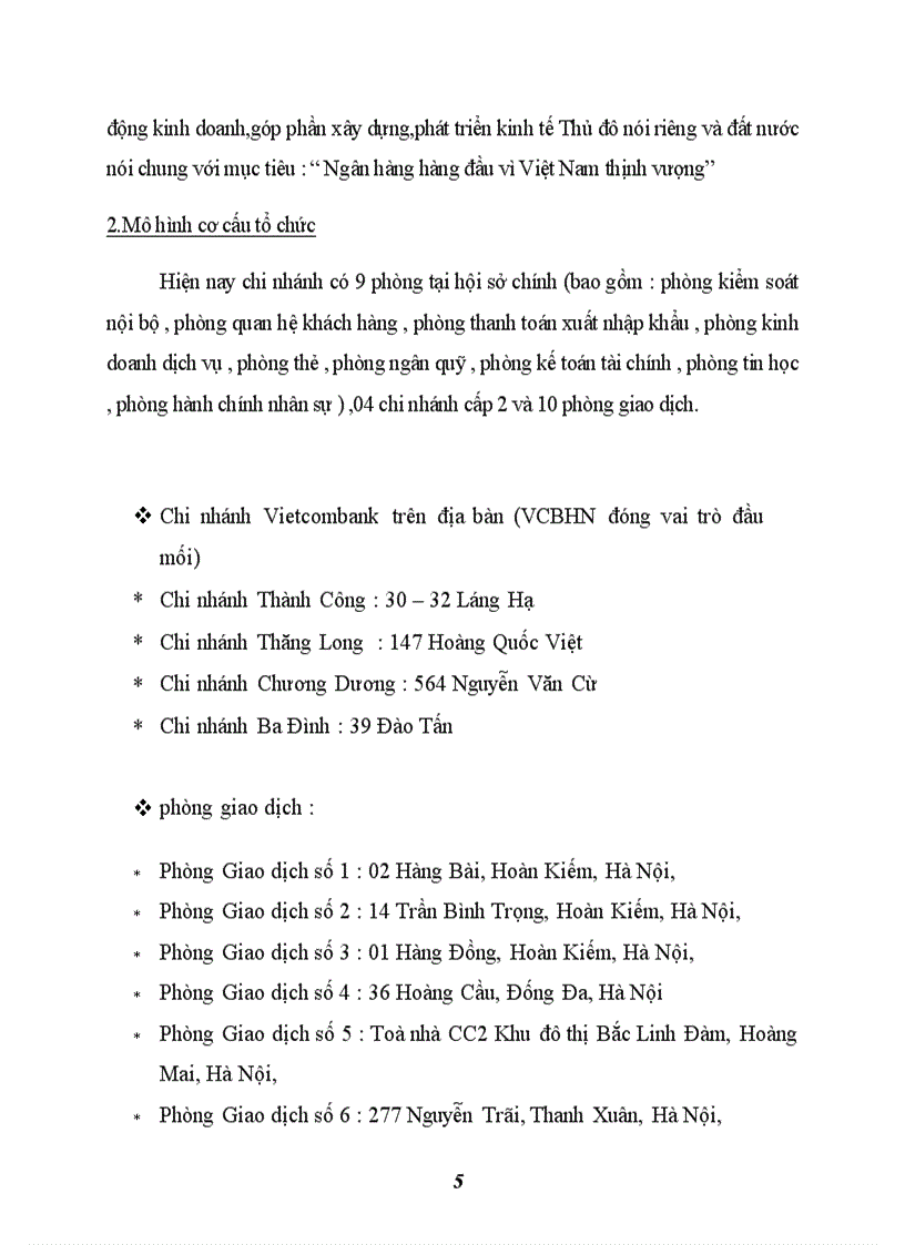 Báo cáo thực tập tổng hợp của ngân hàng thương mại cổ phần ngoại thương Hà Nội