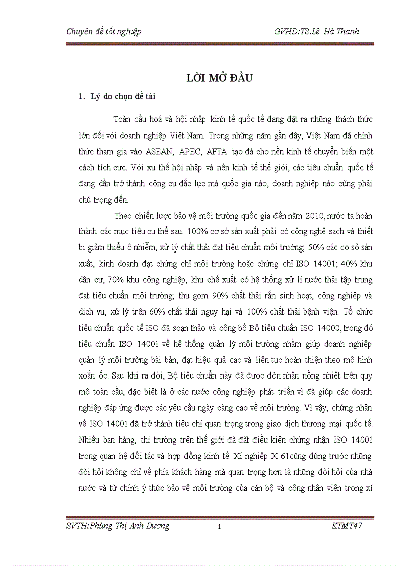 image for page Cơ hội và khả năng áp dụng ISO 14001 tại các doanh nghiệp Việt Nam Trường hợp xí nghiệp X61 Sơn Tây Hà Nội