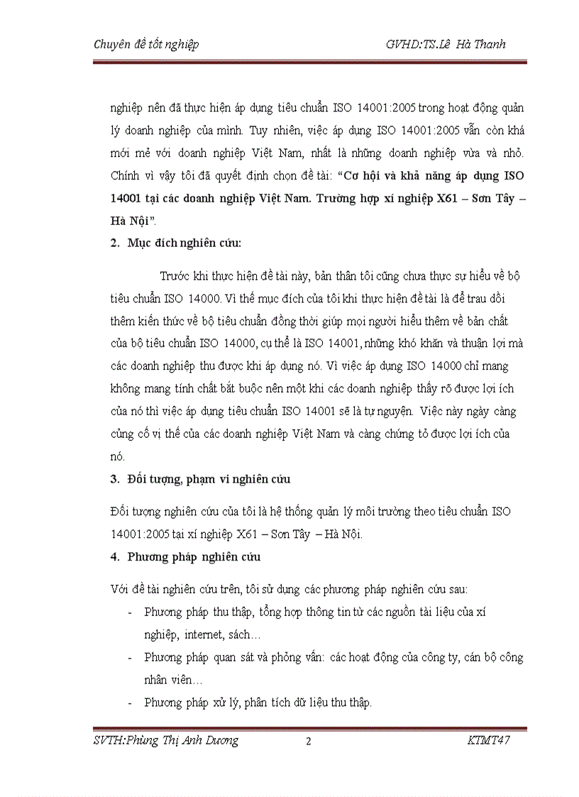 image for page Cơ hội và khả năng áp dụng ISO 14001 tại các doanh nghiệp Việt Nam Trường hợp xí nghiệp X61 Sơn Tây Hà Nội