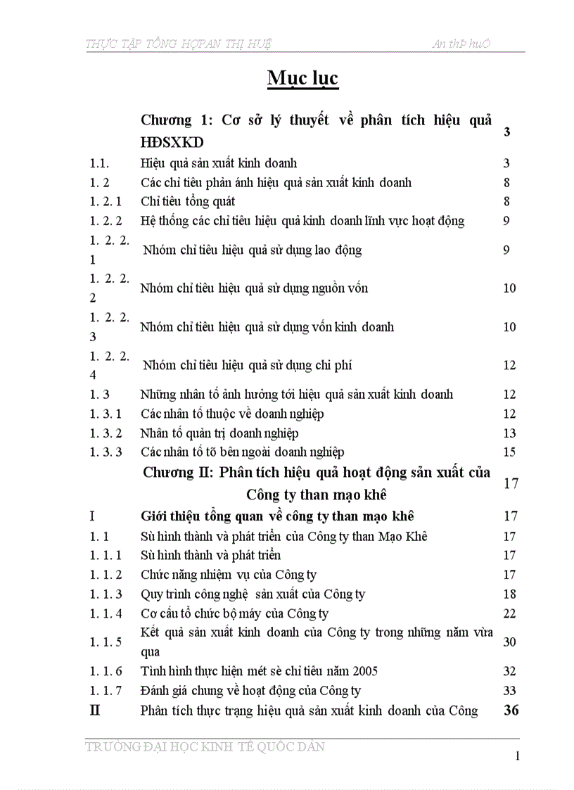 Phân tích hiệu quả hoạt động sản xuất của Công ty than mạo khê