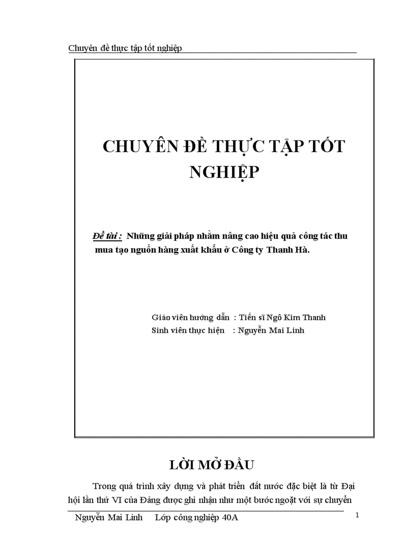 Những giải pháp nhằm nâng cao hiệu quả công tác thu mua tạo nguồn hàng xuất khẩu ở Công ty Thanh Hà