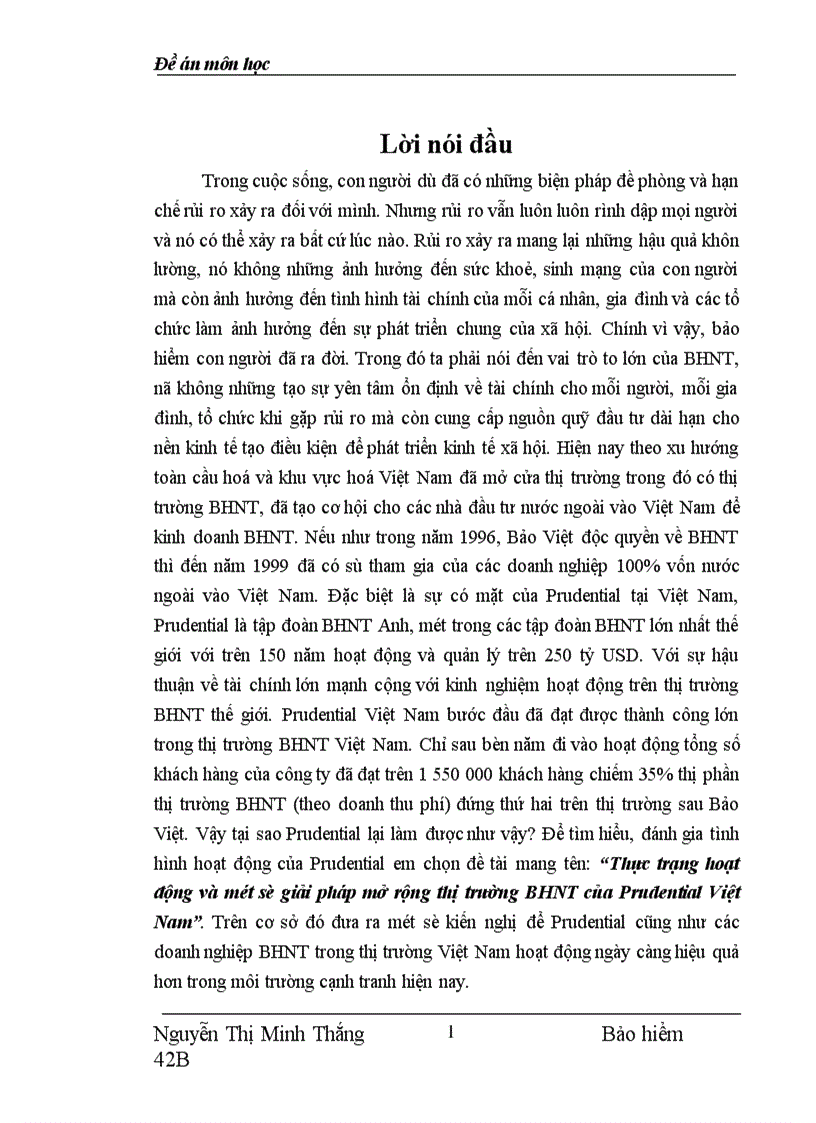 Thực trạng hoạt động và một số giải pháp mở rộng thị trường BHNT của Prudential Việt Nam 1