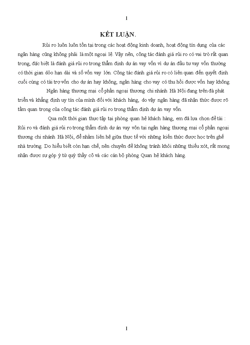 image for page Rủi ro và đánh giá rủi ro trong thẩm định dự án vay vốn tại ngân hàng TMCP ngoại thương Hà Nội 1